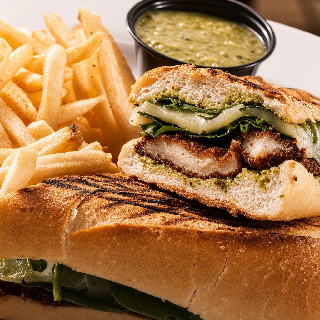 Creamy Pesto Chicken Sandwich.
