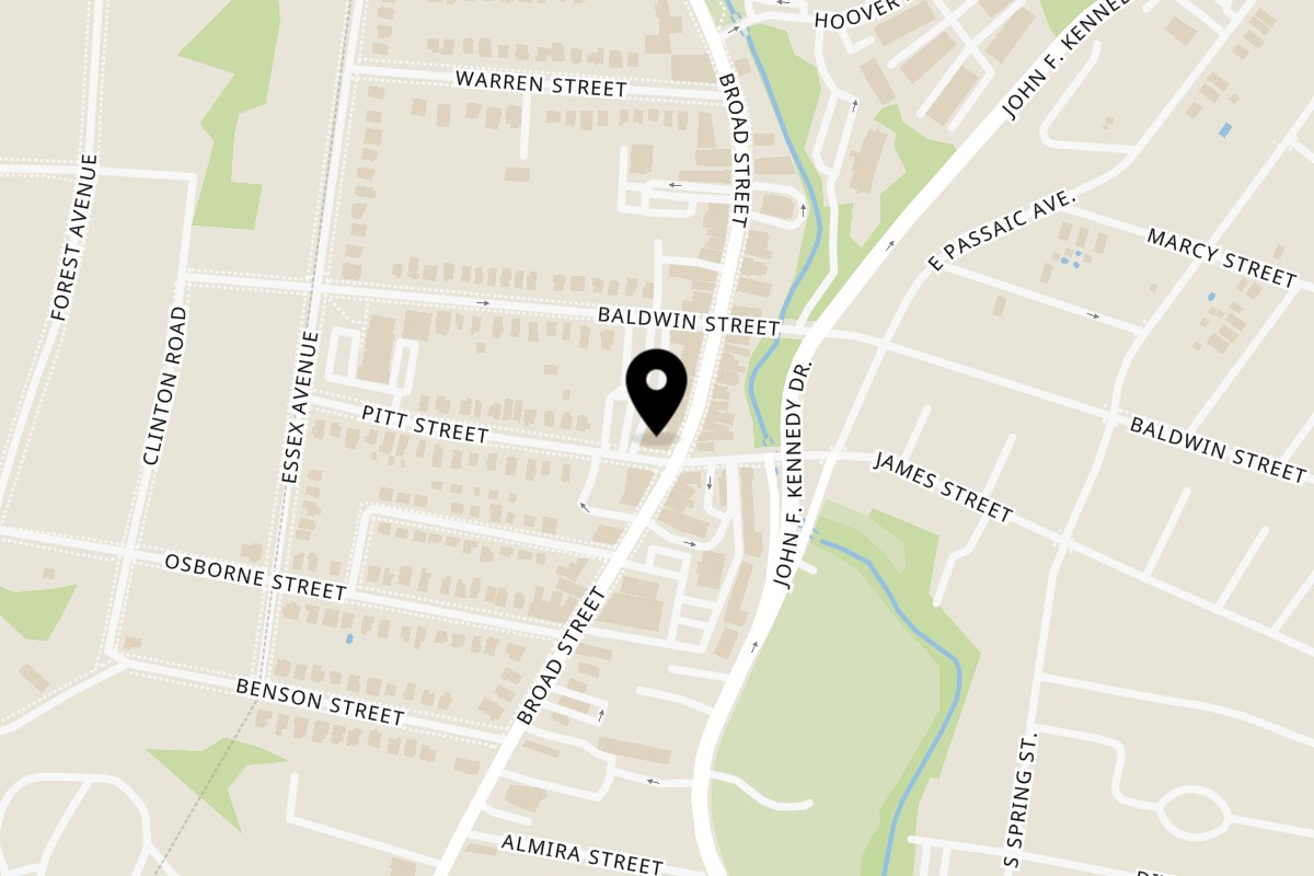 Map showing the location of Town Pub on 378 Broad St in Bloomfield